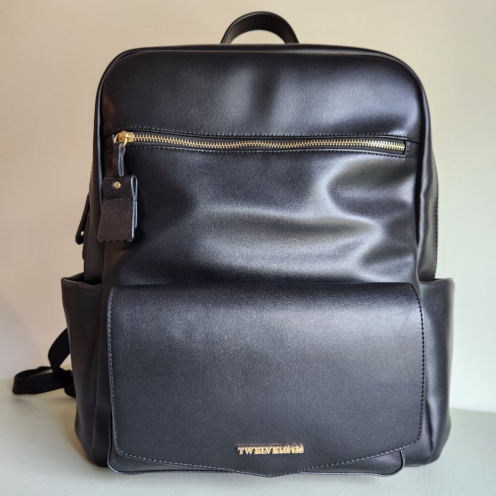 TWELVElittle Peek-a-boo Vegan Leather Diaper Bag Backpack in Black
